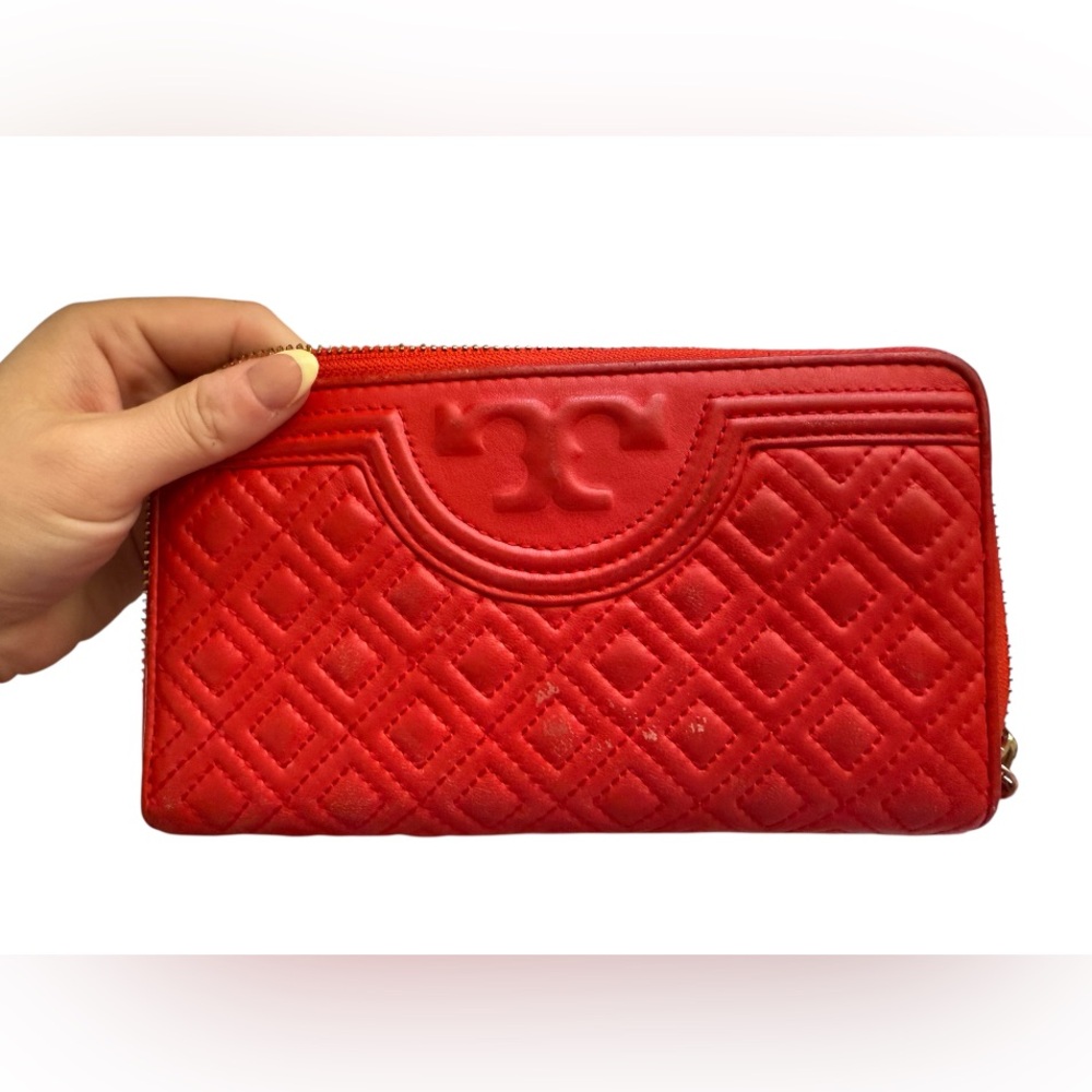 Tory Burch Quilted Red Zip-Around Wallet